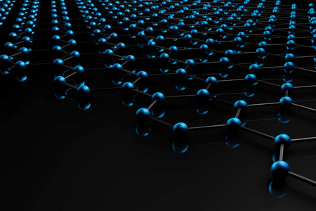 石墨烯分子网格, 石墨烯原子结构概念, 六角几何形式, 纳米技术背景3d 渲染