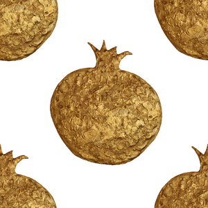 金抽象石榴图案.手 paintied 无缝背景.夏季水果图照片