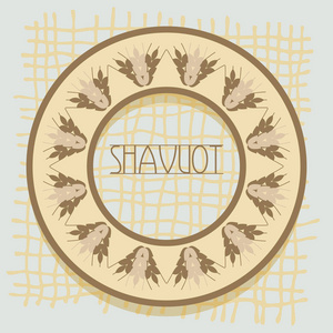装饰纹耳制作设计构图。Shavuot 的犹太节日。收获和农业的标志。小麦金黄的耳朵将装饰您的产品