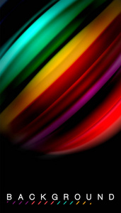 抽象波浪线流体彩虹样式颜色条纹在黑色背景上
