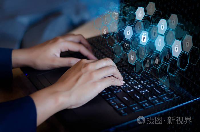 密钥锁安全系统抽象技术世界数字链接网络安全高科技深蓝色背景, 输入