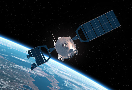 卫星运行环绕地球运行的卫星坠毁.3d 场景照片