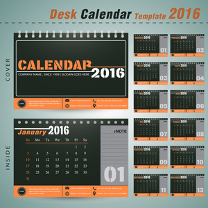 新的一年公司办公室图的桌日历 2016年矢量设计模板