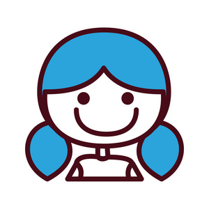 手绘蓝色短辫子发型的身体半剪影女孩照片