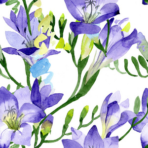 紫色小苍兰.无缝的背景图案.织物墙纸打印纹理.