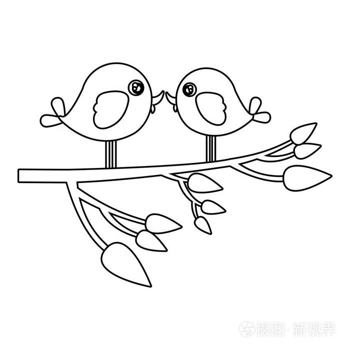 双鸟在树枝与单色剪影插画-正版商用图片0oplq0-摄图新视界