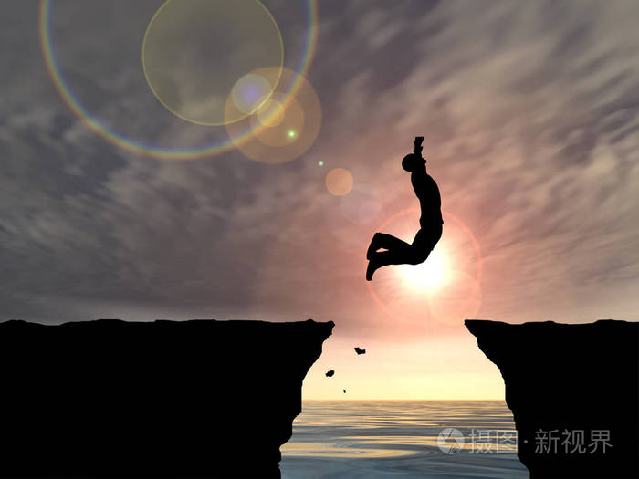 从悬崖上跳下来的人剪影