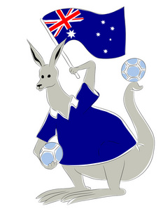 世界杯吉祥物澳大利亚. 澳大利亚袋鼠足球吉祥物。橄榄球比赛2018。夏季足球锦标赛的标志。足球世界杯在俄国2018