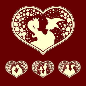 设置与心复古王子和公主,年轻人与心复古剪影设置照片