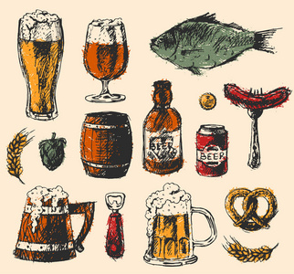 工艺啤酒和酒吧剪影矢量图图片