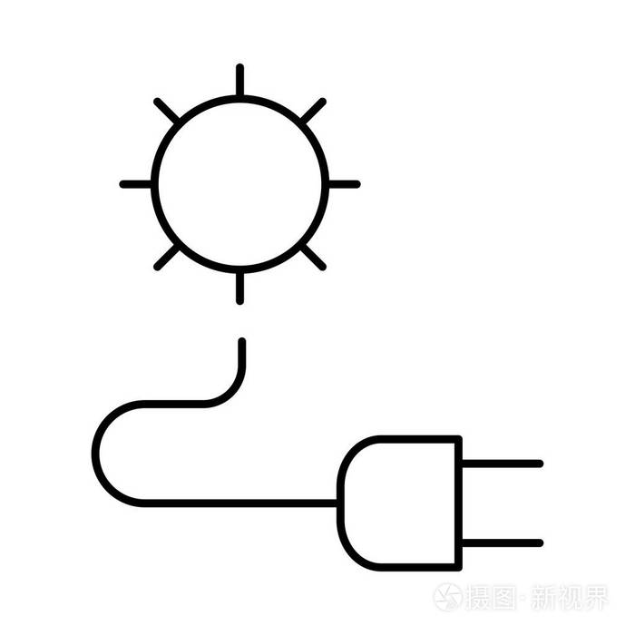 白色背景上的插头隔离的薄线太阳