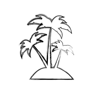 岛上有三个棕榈树的单色轮廓