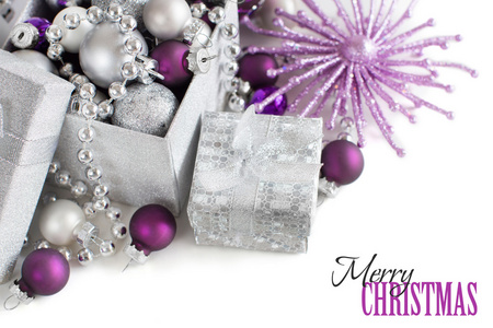 银色和紫色圣诞饰品边框