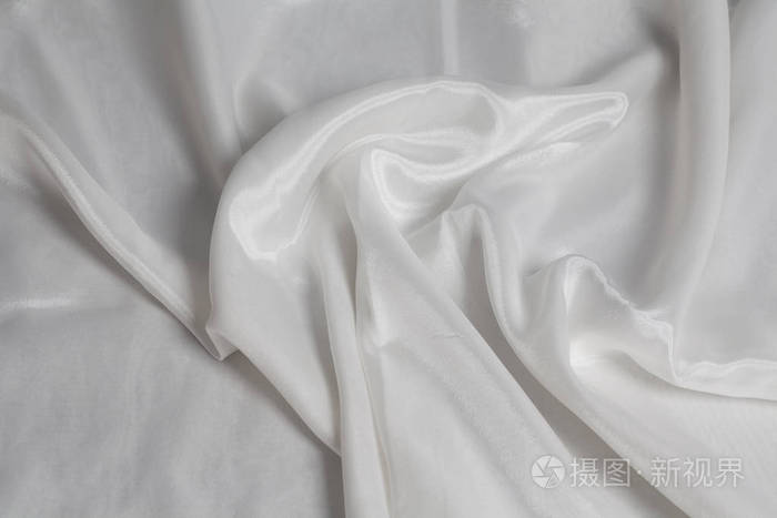 波纹白色丝绸织物背景纹理特写