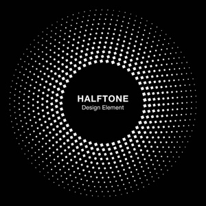 白色抽象向量圈框架半色调点广场标志图标设计元素就医,在黑色背景上.