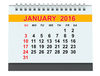 1 月 2016年日历