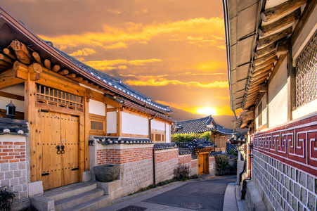 北村韩屋村,传统的韩国式体系结构照片
