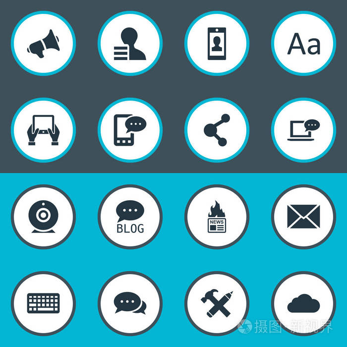 矢量图组的简单的博客图标。元素宪报 邮政 配置文件和其他同义词扬声器，记事本和论坛