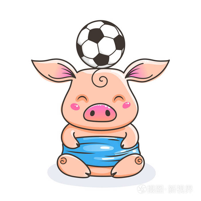 可爱的卡通猪与足球矢量插图