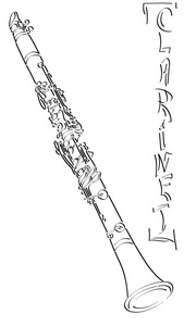 绘制单簧管的矢量抽象图形艺术素描黑色I