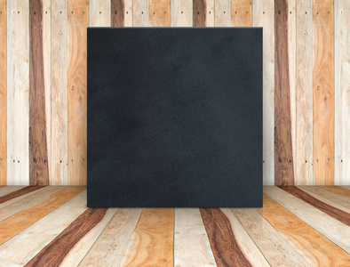 空白在木板的房间，黑色面料海报帆布模拟了 te