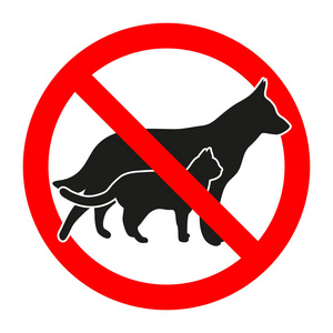 禁止标志宠物狗和猫简单的动物剪影在白色背景上