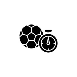足球比赛黑色图标的概念。足球比赛平面矢量符号, 符号, 插图