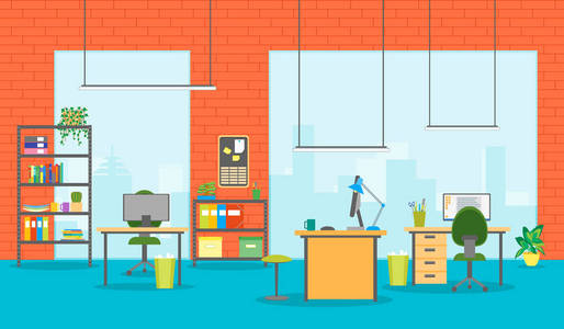 卡通办公室室内.矢量照片