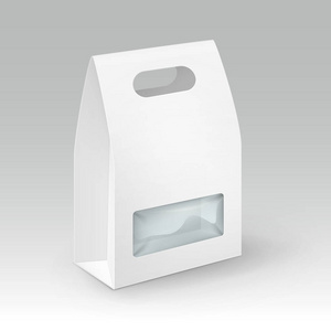 矢量白色空白纸板矩形采取走处理午餐盒包装为三文治 食品 礼物 小样收起来孤立在白色背景上的塑料窗口的其他产品