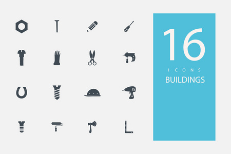 在建筑材料的主题风格扁平的灰色颜色图标集合
