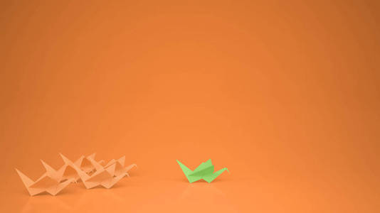 折纸绿纸起重机龙头群起重机, 领导动机概念与复制空间, 橙色背景
