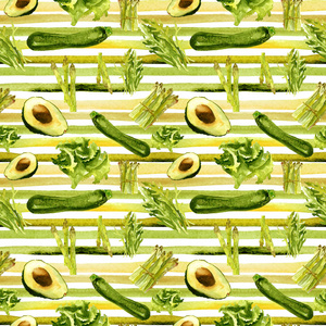 蔬菜与条纹无缝图案。可重复模式与健康食品