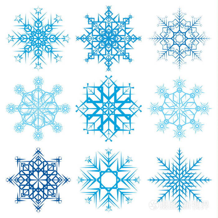 各种雪花形状装饰冬季集的矢量图