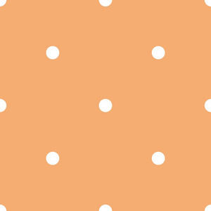 平铺矢量模式橙色背景上的白色波尔卡圆点。