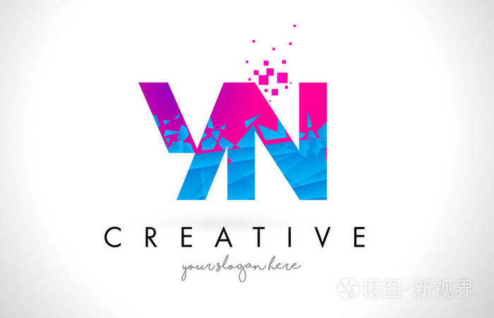 yn y n 字母徽标与粉碎破碎蓝色粉红色纹理设计