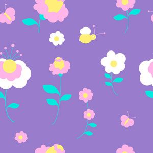 美丽的花朵在紫色背景, 矢量, 插图
