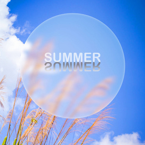夏季假日概念背景与草和蓝色的天空