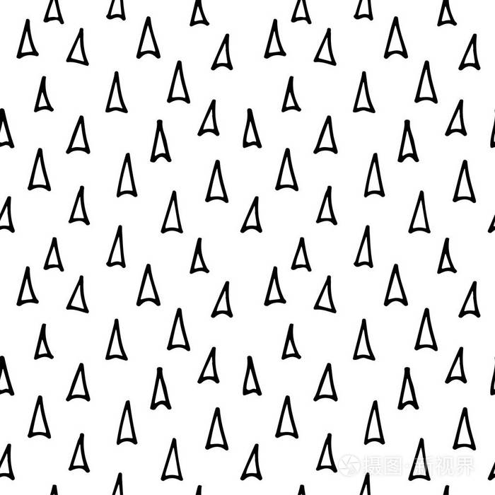 抽象单色手画墨黑白无缝图案.