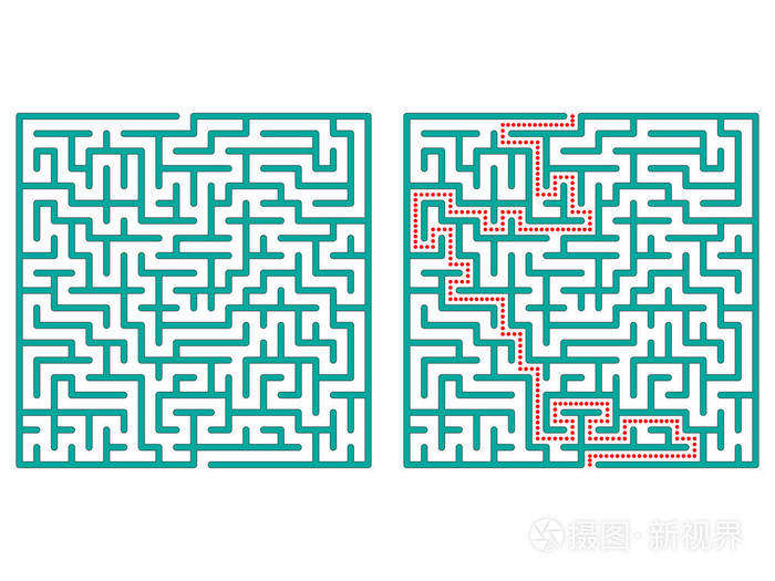 迷宫在正方形迷宫与解决方案迷宫符号在白色背景上被隔离