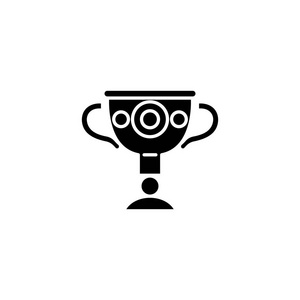 希腊花瓶奖杯黑色图标概念。希腊花瓶奖杯平面矢量符号, 符号, 插图