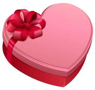 粉红色的礼盒，在心的形状。礼品盒打蝴蝶结