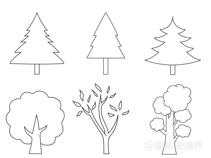 矢量手绘一组简单的线条树插图为装饰模板孩子书