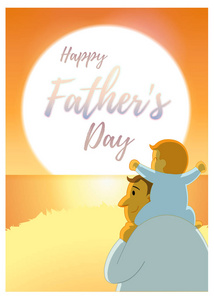 婴孩骑在父亲的脖子插图与日落风景为父亲的天贺卡