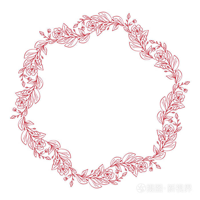 薰衣草花装饰花圈白色背景, 圆形框架手绘矢量素描草药线艺术图形设计