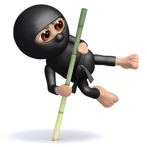 3d 用竹竿跳跃的忍者的渲染摄影图