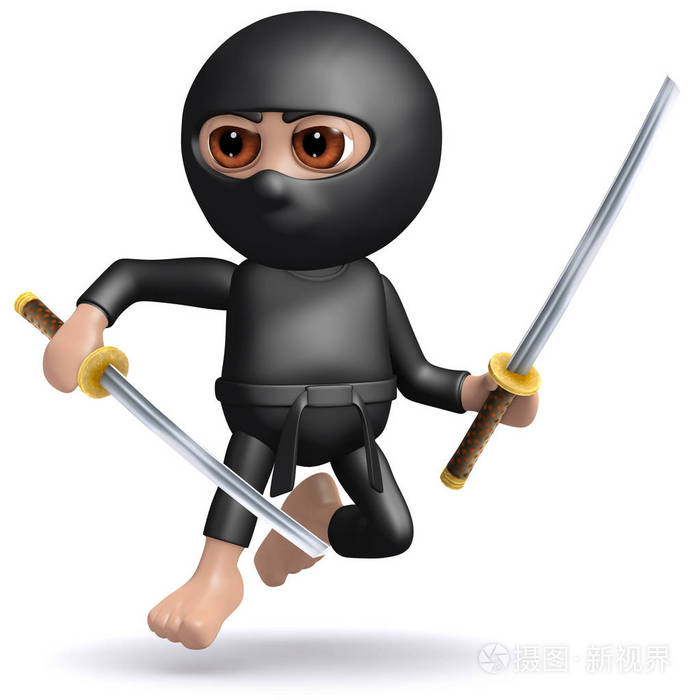 3d 忍者战士跳跃的渲染
