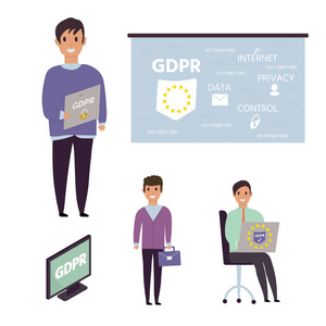 欧洲通用数据保护条例。Gdpr 概念与字符。保护和控制个人数据的一般规则和想法。矢量插图