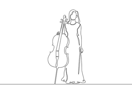 一个连续的单独画的音乐家的唯一线由大提琴演奏家演奏