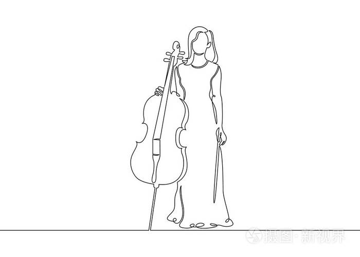 一个连续的单独画的音乐家的唯一线由大提琴演奏家演奏