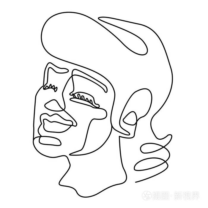 快乐女子笑一行艺术肖像 快乐的女性面部表情 手绘线性女人剪影 矢量插图插画 正版商用图片0orpi3 摄图新视界